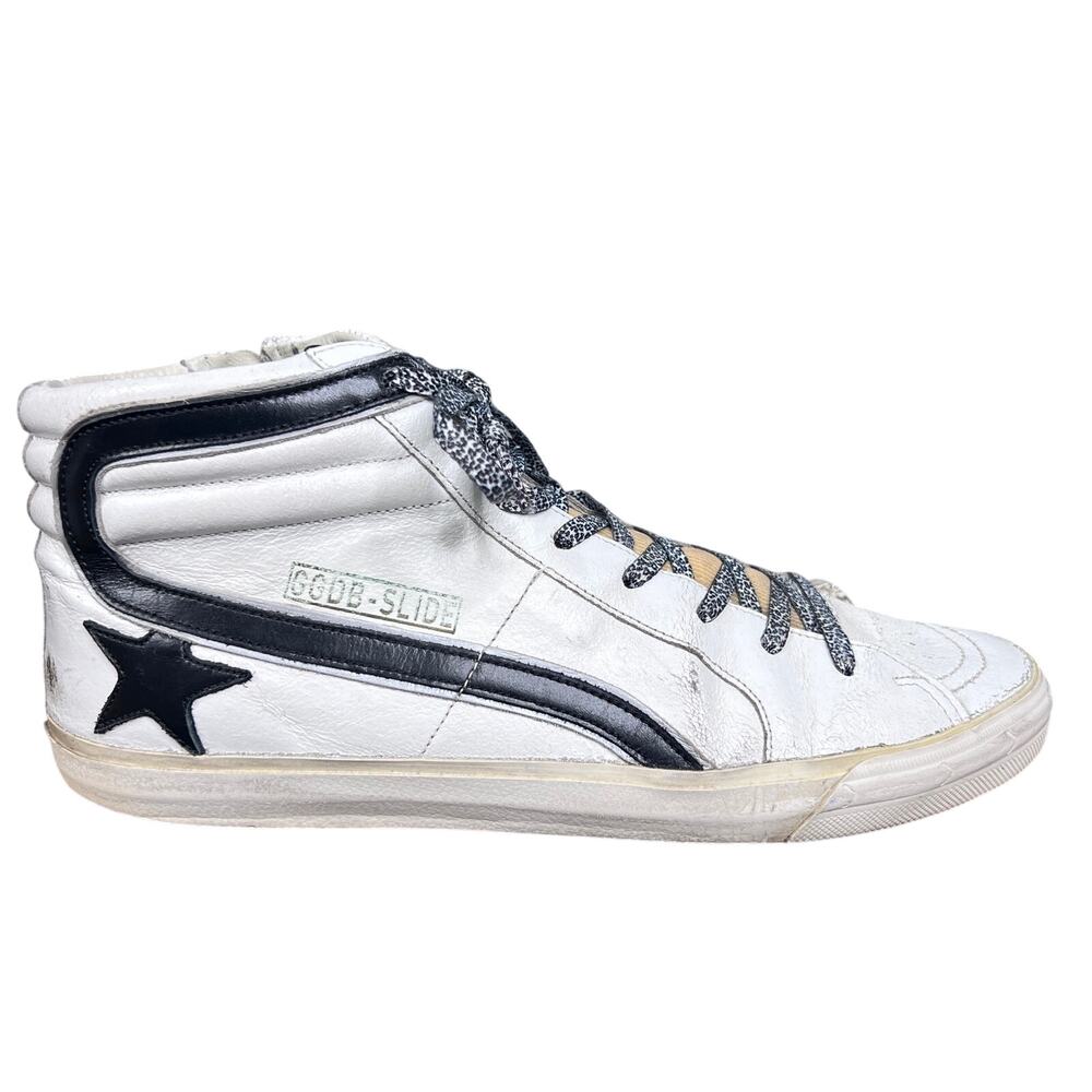Golden Goose Slide High-Top White Black Star Sneakers Size 44 US 11